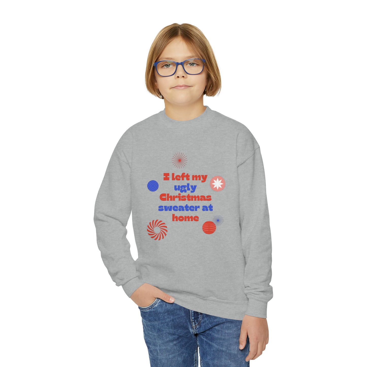 Festive Threads | Christmas Ugly Christmas Sweater Youth Crewneck Sweatshirt