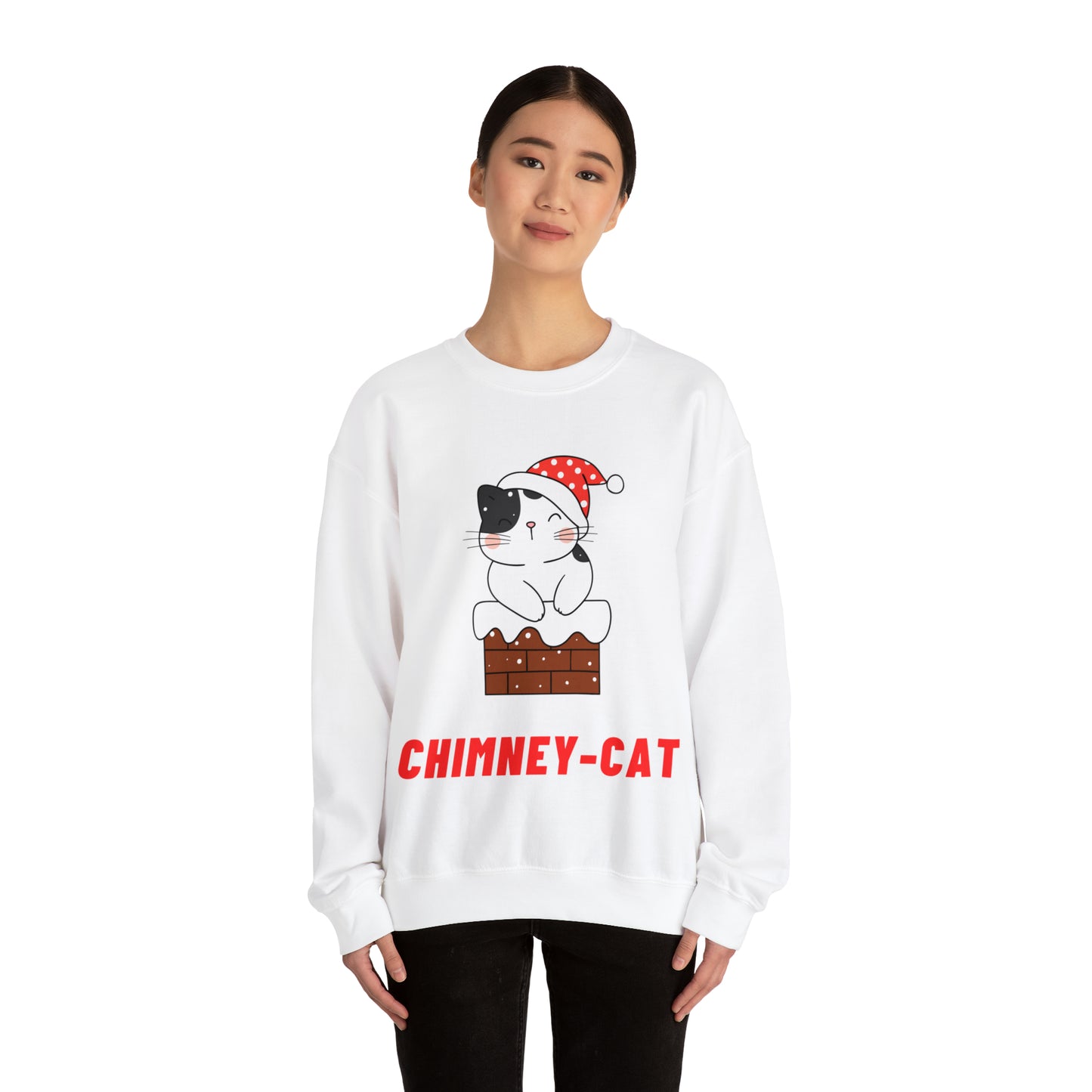 Festive Threads | Christmas Chimney Cat Unisex Heavy Blend™ Crewneck Sweatshirt