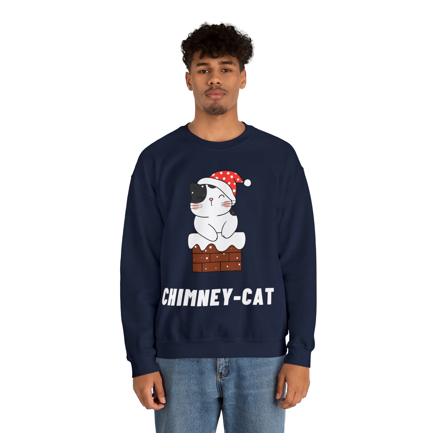 Festive Threads | Christmas Chimney Cat Unisex Heavy Blend™ Crewneck Sweatshirt