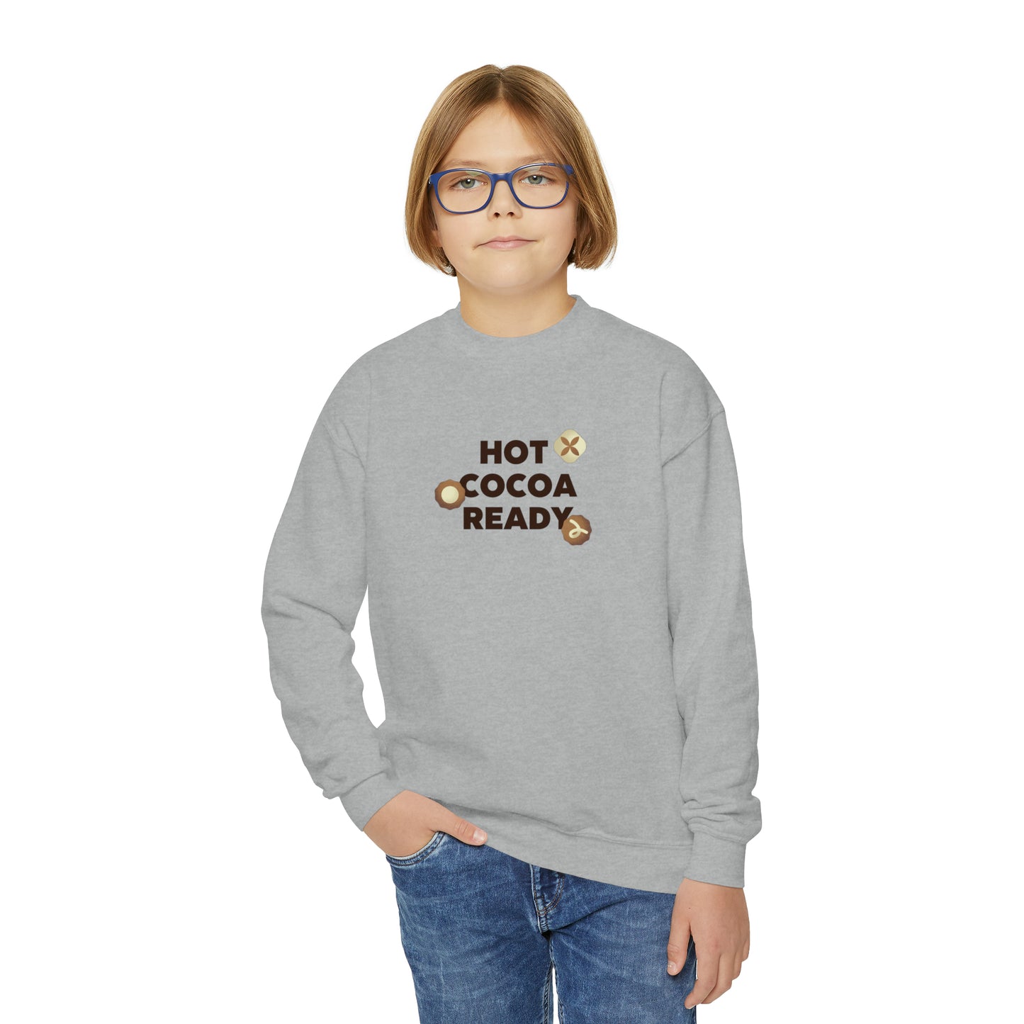 Festive Threads | Christmas Hot Cocoa Ready Youth Crewneck Sweatshirt