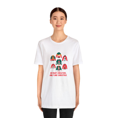 Festive Threads | Christmas So Many Sweaters Unisex Jersey Short Sleeve Tee