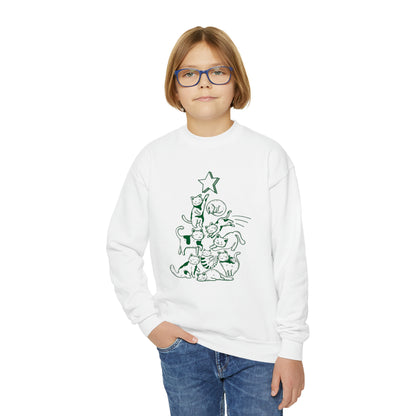 Festive Threads | Christmas Cat Tree Youth Crewneck Sweatshirt