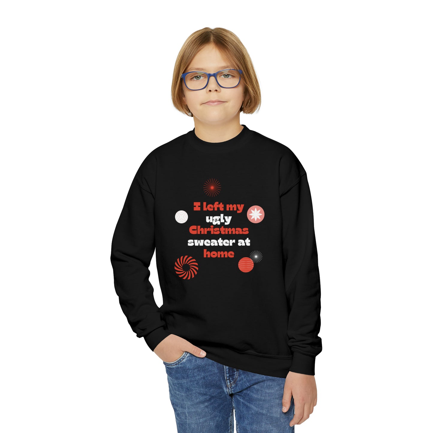 Festive Threads | Christmas Ugly Christmas Sweater Youth Crewneck Sweatshirt