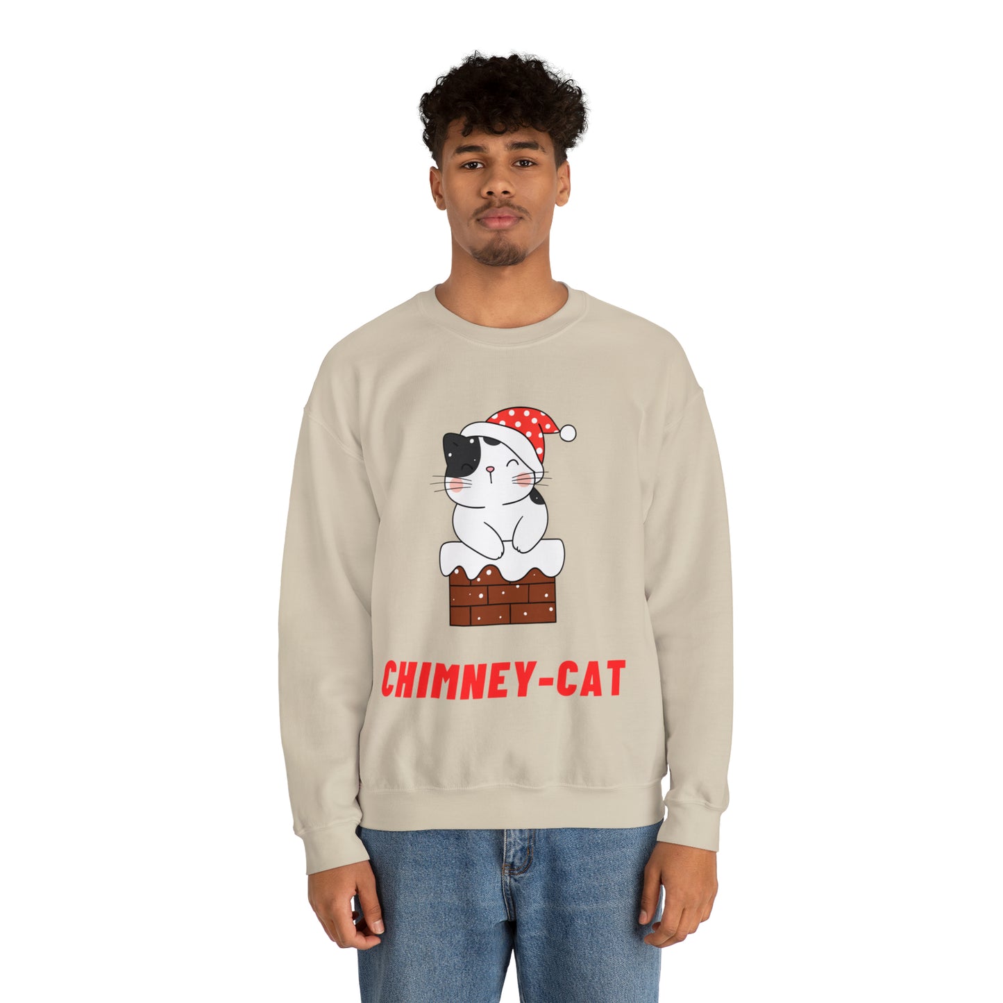 Festive Threads | Christmas Chimney Cat Unisex Heavy Blend™ Crewneck Sweatshirt