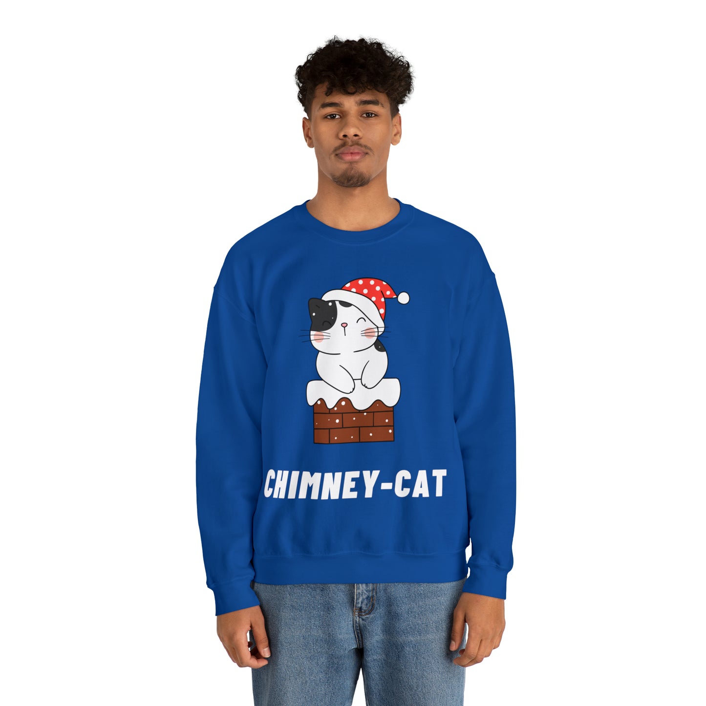 Festive Threads | Christmas Chimney Cat Unisex Heavy Blend™ Crewneck Sweatshirt