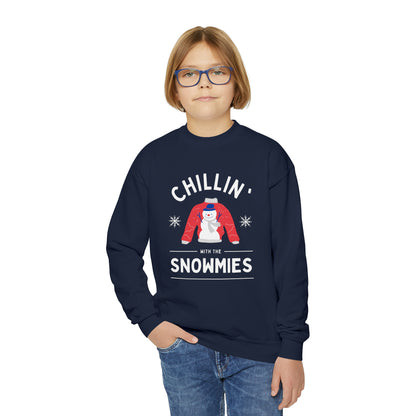 Festive Threads | Christmas Chillin With The Snowmies Youth Crewneck Sweatshirt