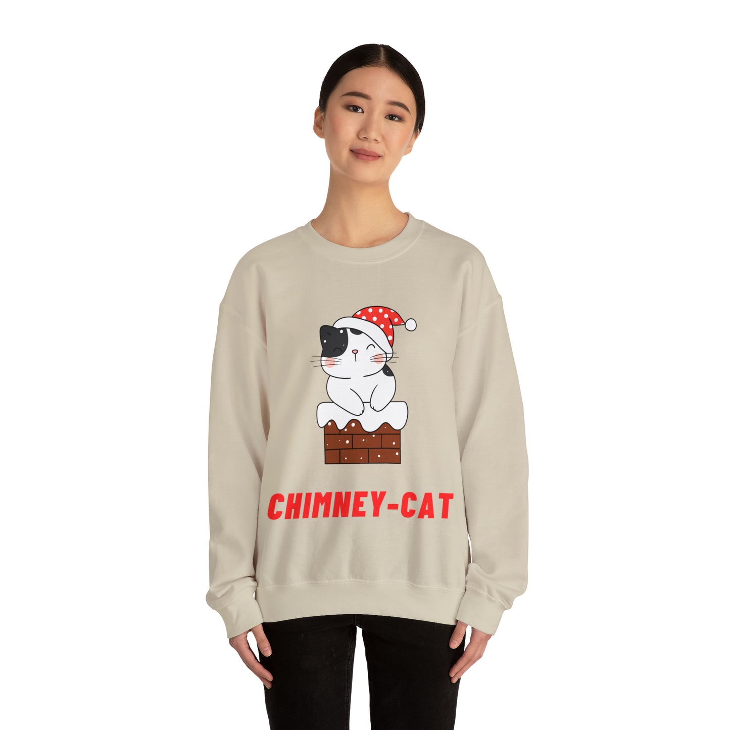 Festive Threads | Christmas Chimney Cat Unisex Heavy Blend™ Crewneck Sweatshirt