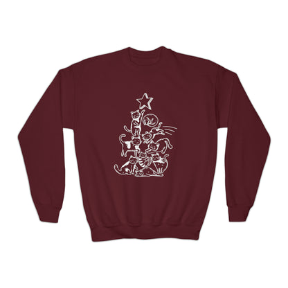 Festive Threads | Christmas Cat Tree Youth Crewneck Sweatshirt