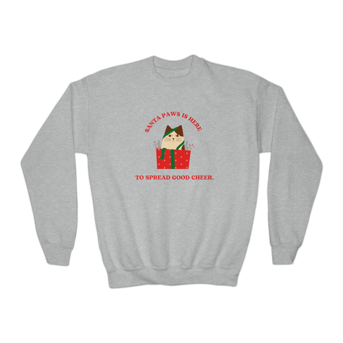 Festive Threads | Christmas Santa Paws Youth Crewneck Sweatshirt