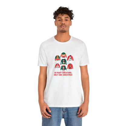 Festive Threads | Christmas So Many Sweaters Unisex Jersey Short Sleeve Tee