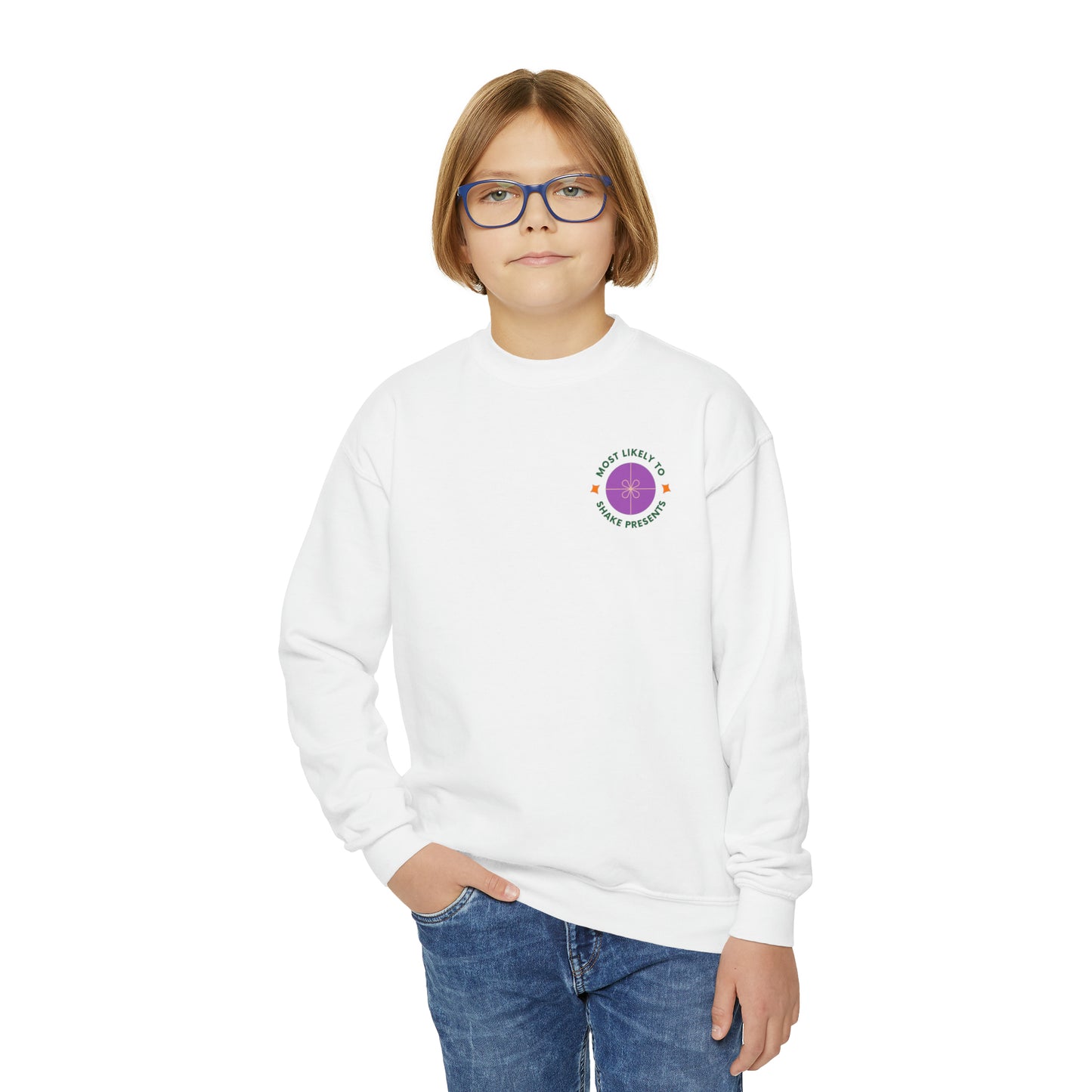 Festive Threads | Christmas Most Likely To Shake Presents Youth Crewneck Sweatshirt