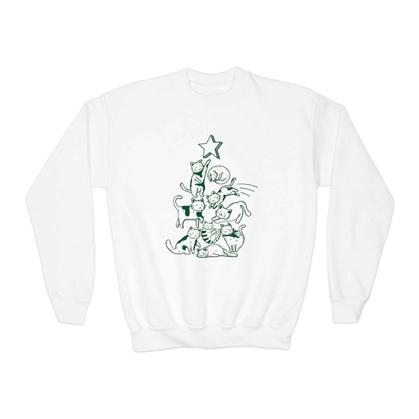 Festive Threads | Christmas Cat Tree Youth Crewneck Sweatshirt