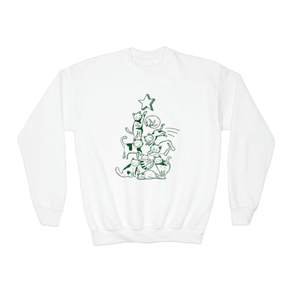 Festive Threads | Christmas Cat Tree Youth Crewneck Sweatshirt