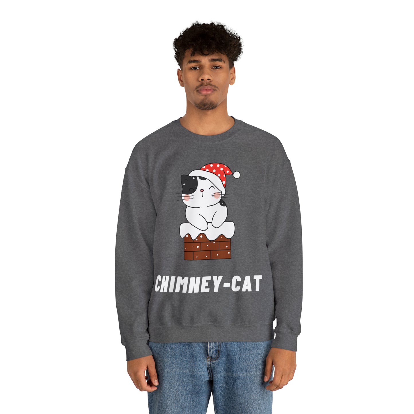 Festive Threads | Christmas Chimney Cat Unisex Heavy Blend™ Crewneck Sweatshirt