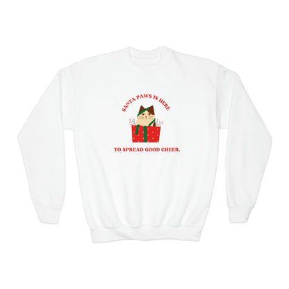 Festive Threads | Christmas Santa Paws Youth Crewneck Sweatshirt