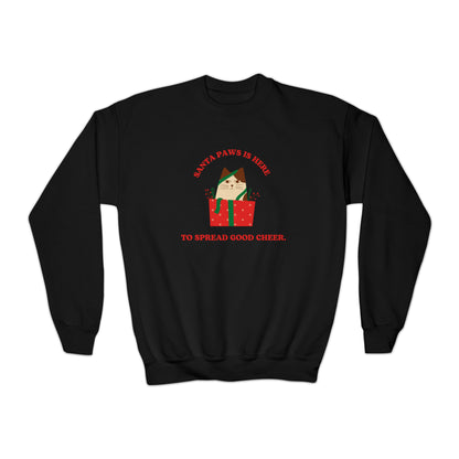 Festive Threads | Christmas Santa Paws Youth Crewneck Sweatshirt