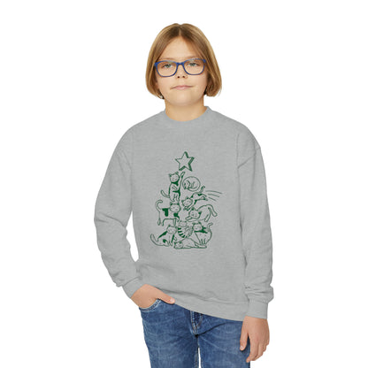 Festive Threads | Christmas Cat Tree Youth Crewneck Sweatshirt