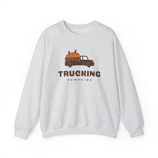 Festive Threads | Thanksgiving | Trucking Pumpkins Unisex Heavy Blend™ Crewneck Sweatshirt