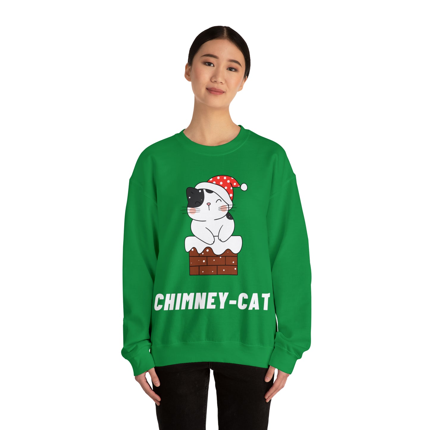 Festive Threads | Christmas Chimney Cat Unisex Heavy Blend™ Crewneck Sweatshirt