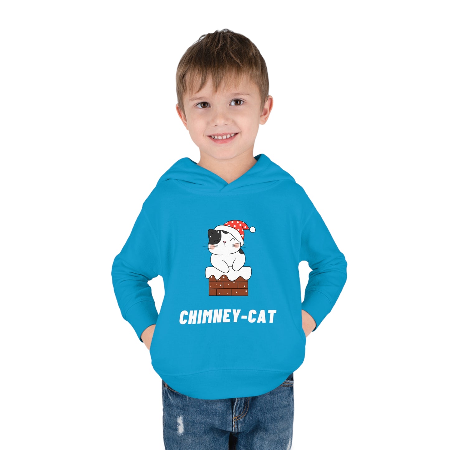 Festive Threads | Christmas Chimney Cat Toddler Pullover Fleece Hoodie