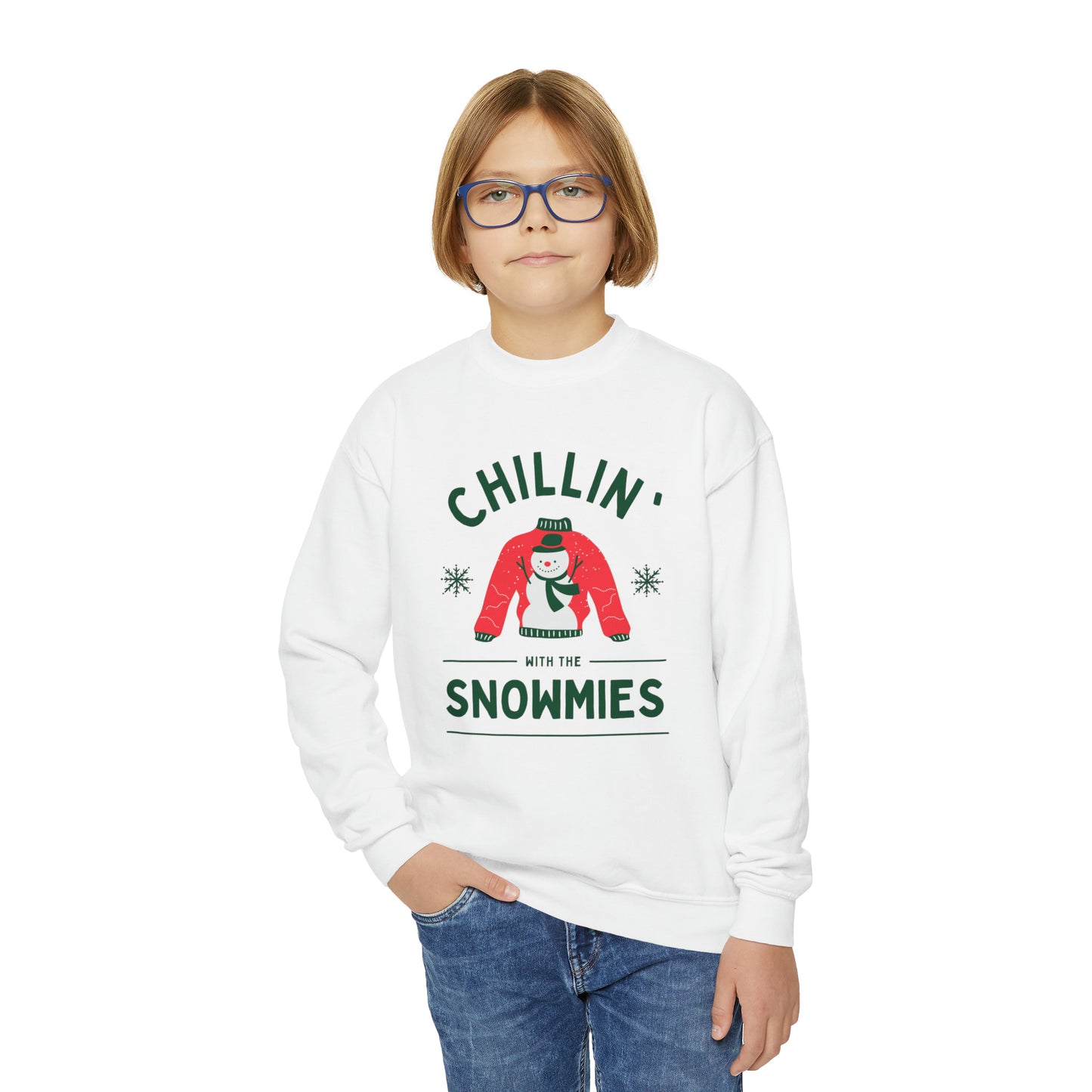 Festive Threads | Christmas Chillin With The Snowmies Youth Crewneck Sweatshirt