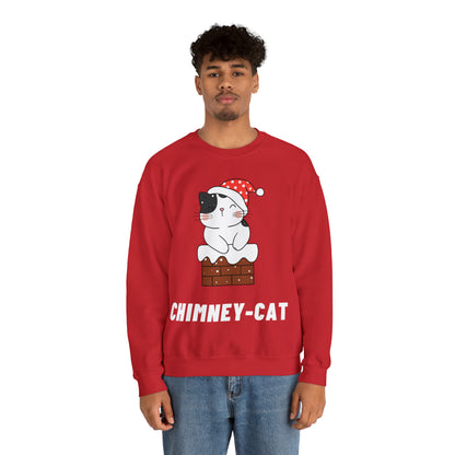 Festive Threads | Christmas Chimney Cat Unisex Heavy Blend™ Crewneck Sweatshirt