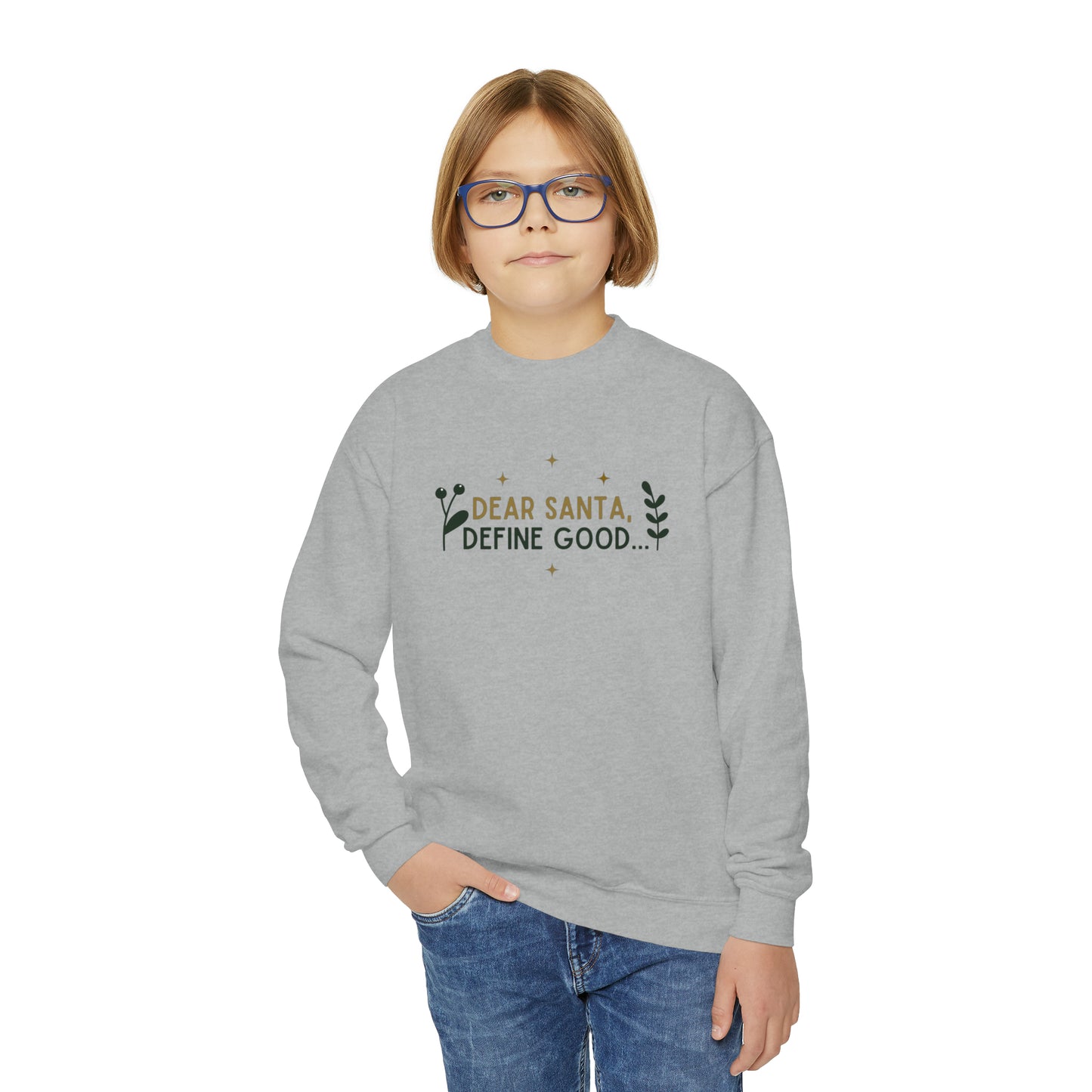 Festive Threads | Christmas Dear Santa Youth Crewneck Sweatshirt