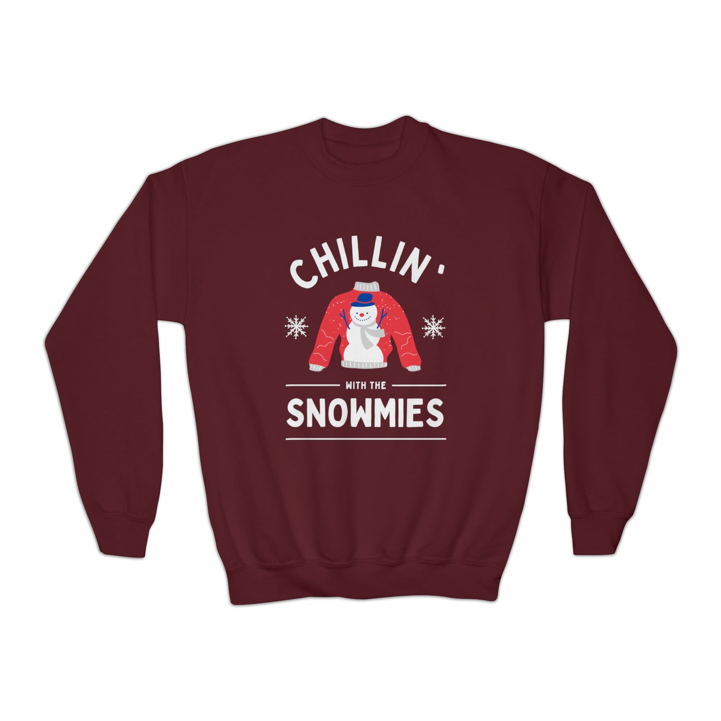 Festive Threads | Christmas Chillin With The Snowmies Youth Crewneck Sweatshirt