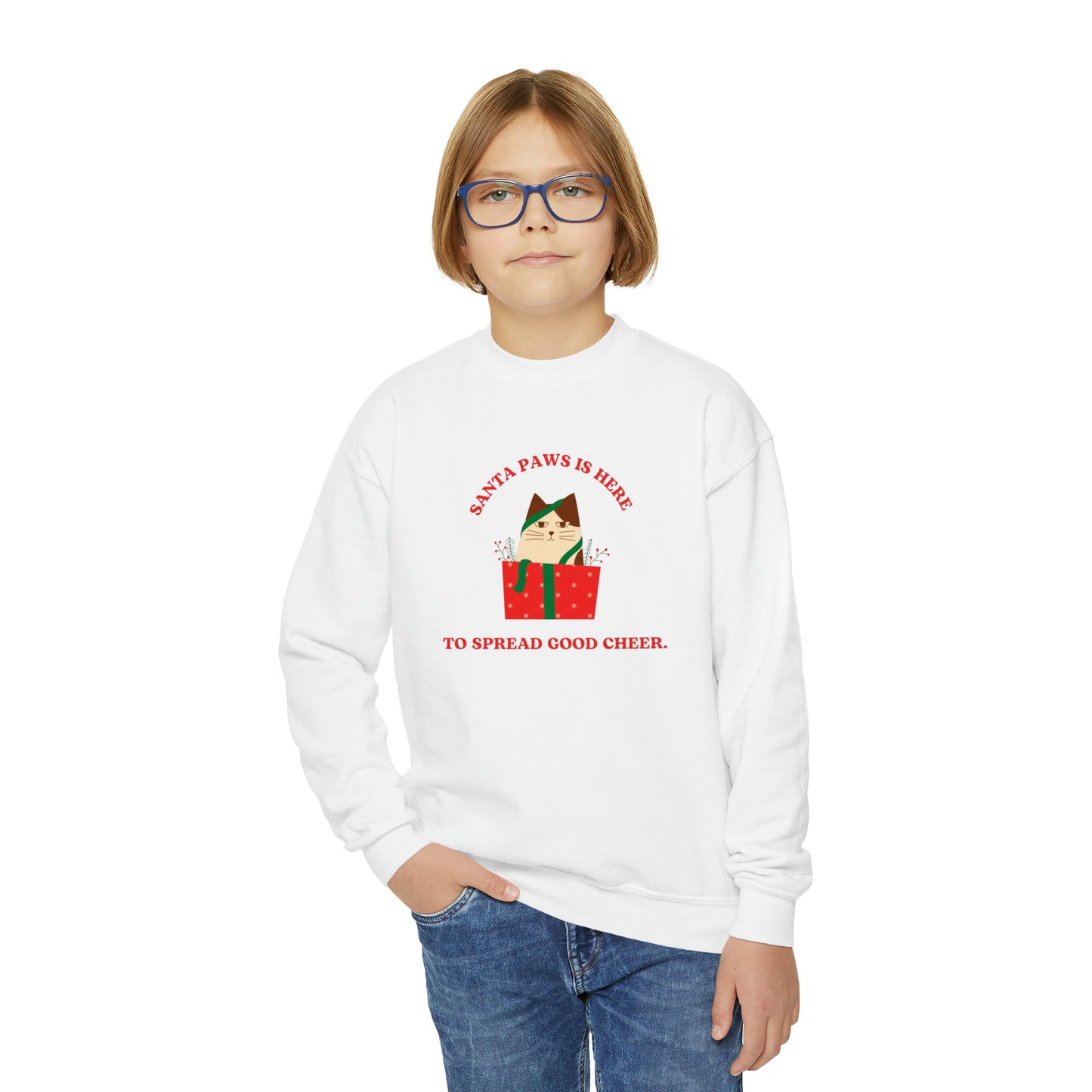 Festive Threads | Christmas Santa Paws Youth Crewneck Sweatshirt