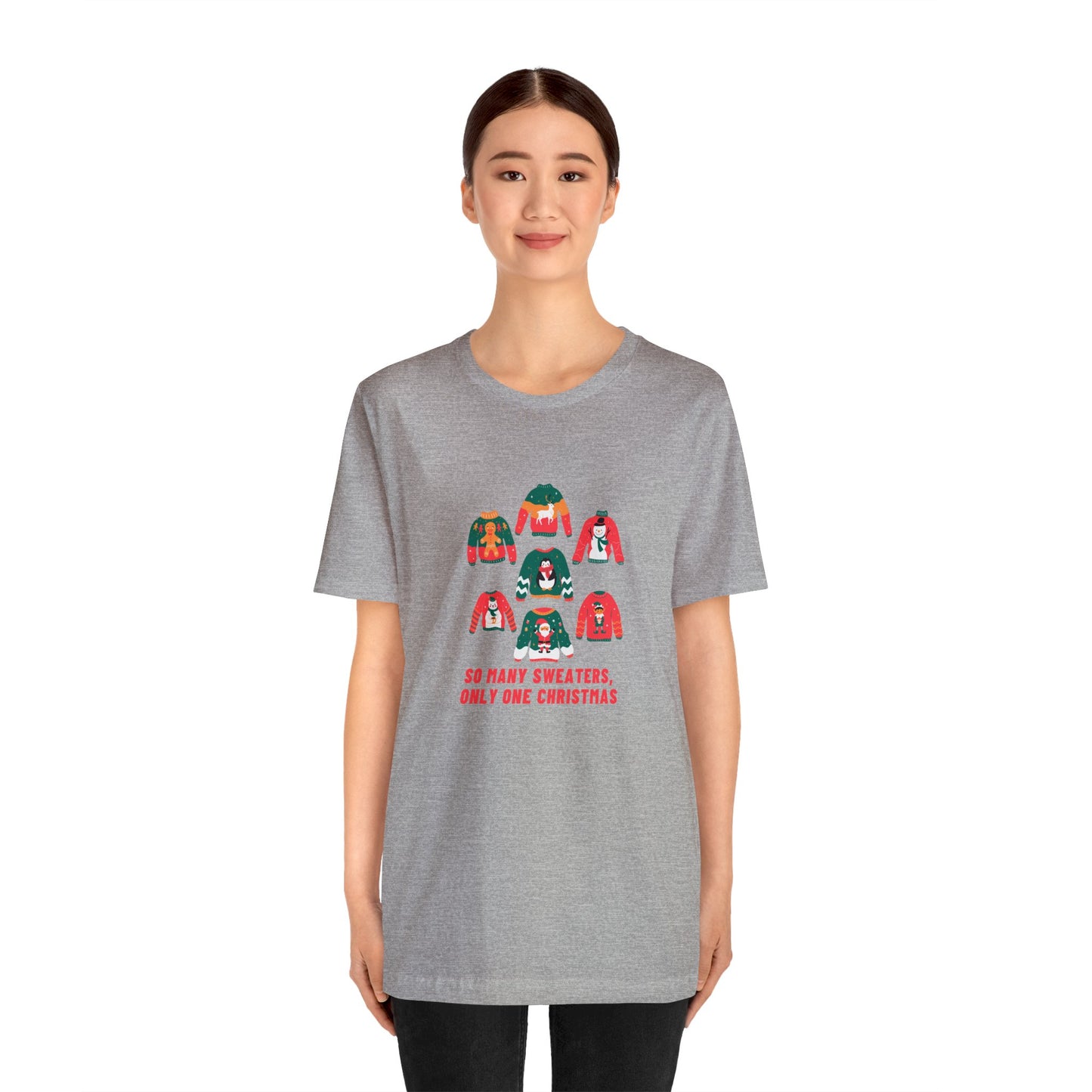 Festive Threads | Christmas So Many Sweaters Unisex Jersey Short Sleeve Tee