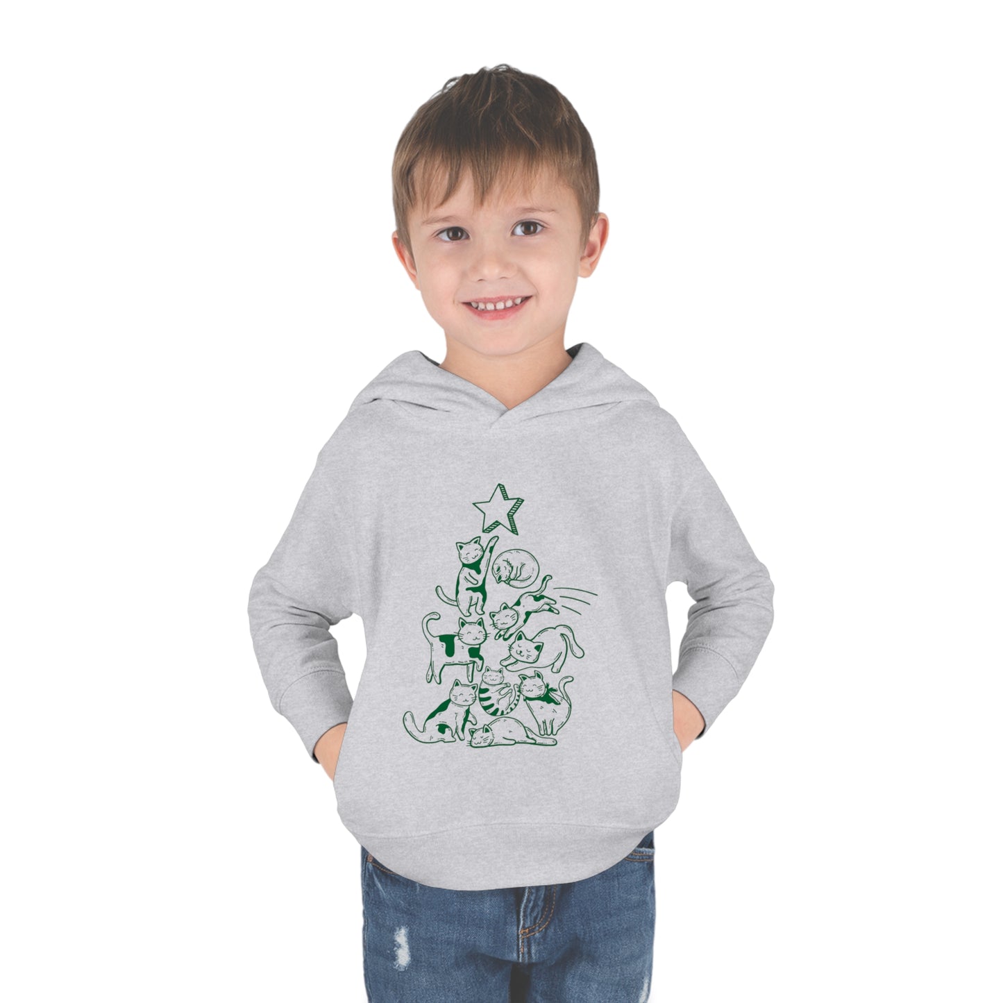 Festive Threads | Christmas Cat Tree Toddler Pullover Fleece Hoodie