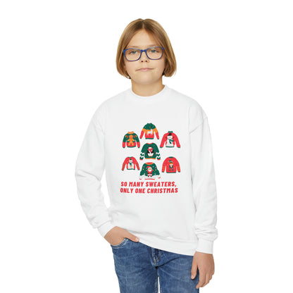 Festive Threads | Christmas So Many Sweaters Youth Crewneck Sweatshirt