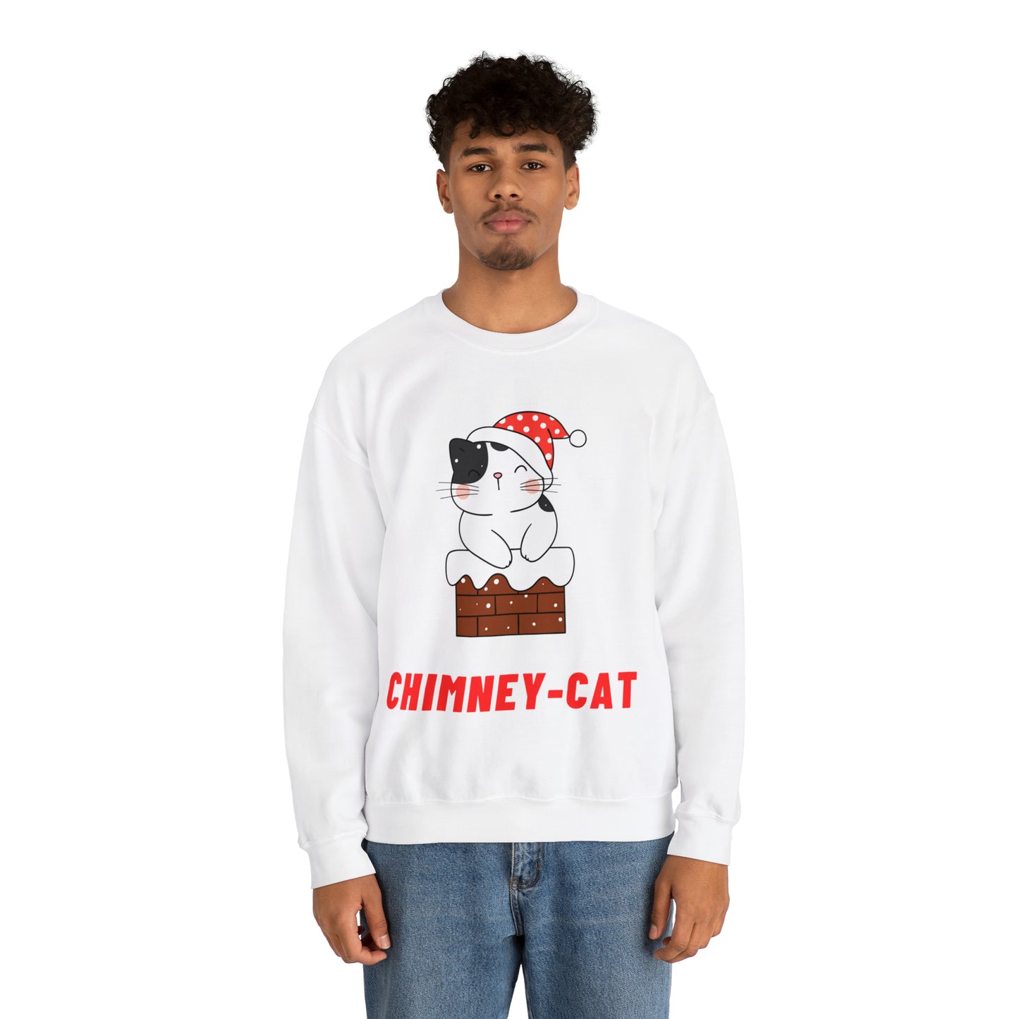 Festive Threads | Christmas Chimney Cat Unisex Heavy Blend™ Crewneck Sweatshirt