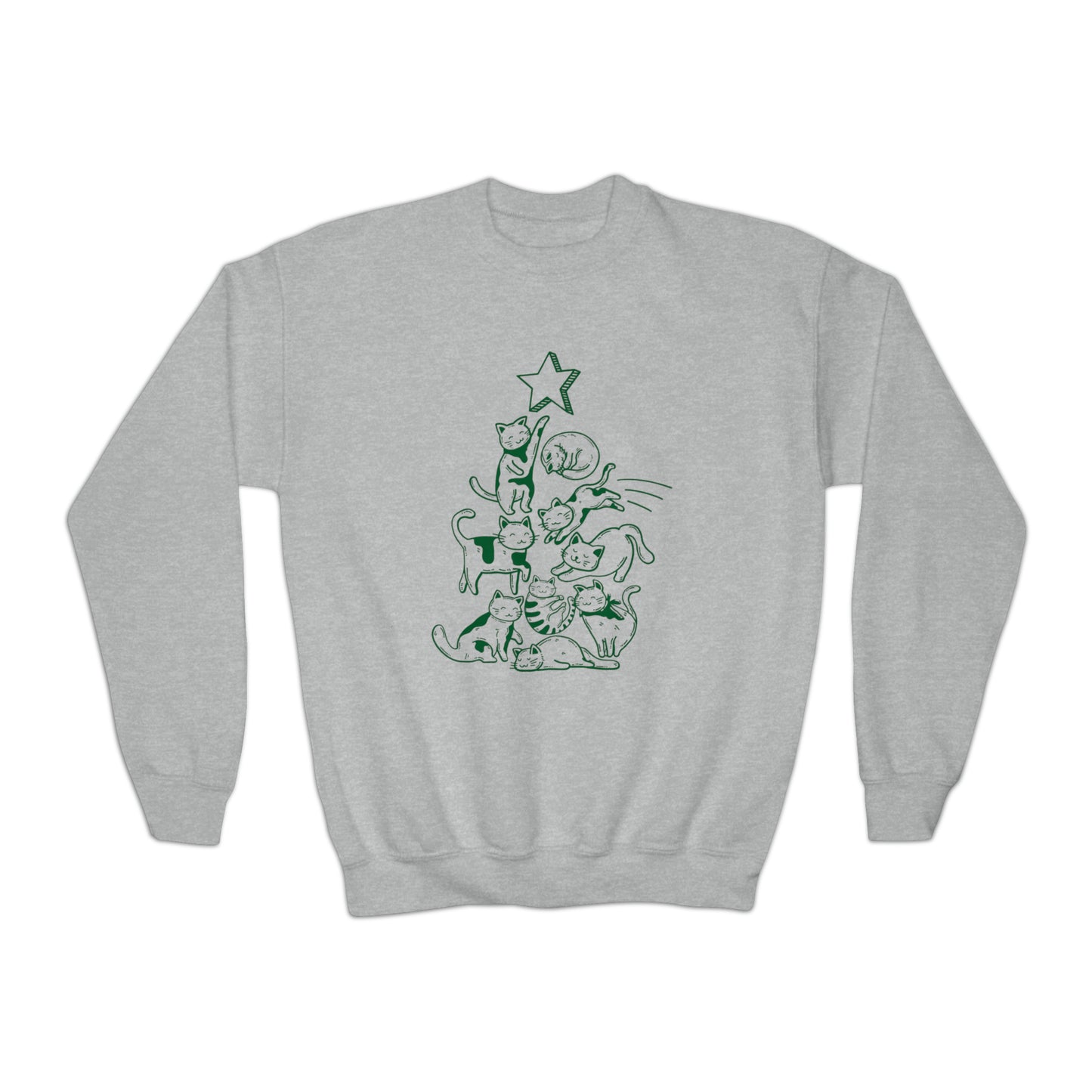 Festive Threads | Christmas Cat Tree Youth Crewneck Sweatshirt