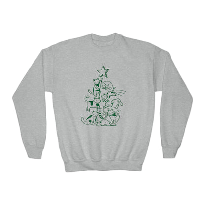 Festive Threads | Christmas Cat Tree Youth Crewneck Sweatshirt