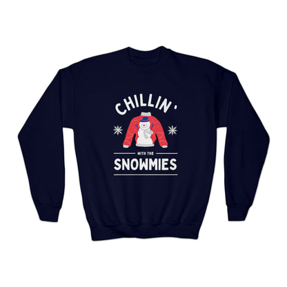 Festive Threads | Christmas Chillin With The Snowmies Youth Crewneck Sweatshirt