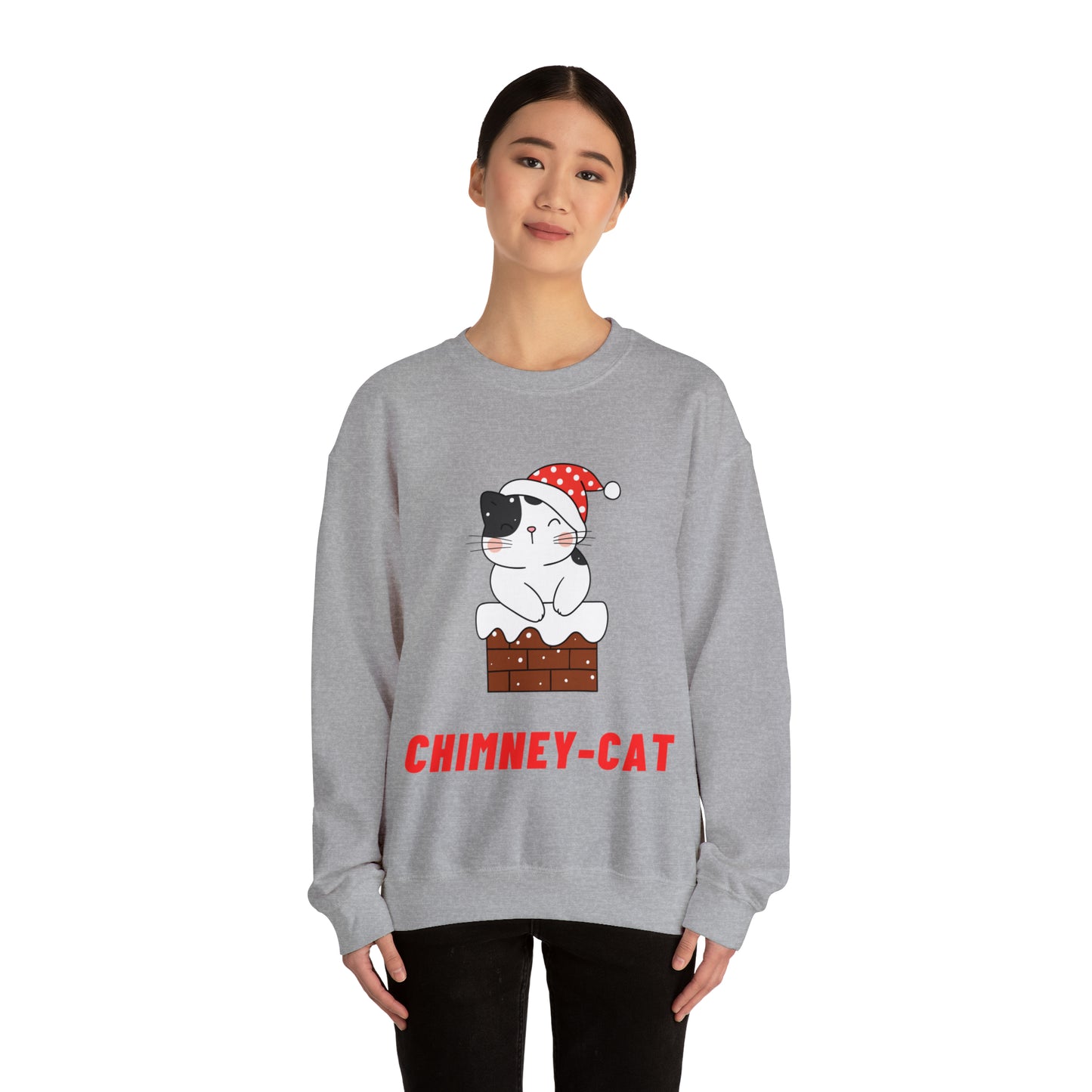 Festive Threads | Christmas Chimney Cat Unisex Heavy Blend™ Crewneck Sweatshirt